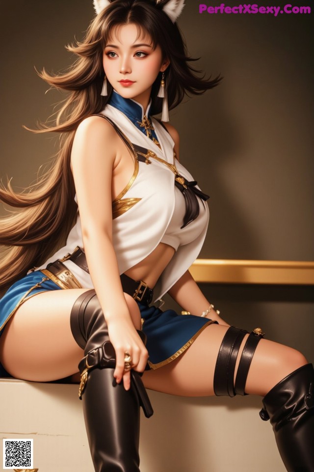 A woman in a cat costume sitting on a ledge.