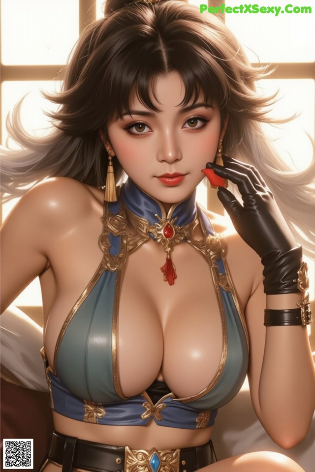 Hentai - Exotic Allure of the Untamed Lands Set.1 20250124 Part 11 No.c359a7 A woman in a blue and gold outfit sitting on a bed.