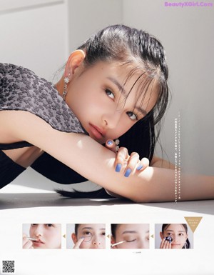 A magazine page with a bunch of makeup products on it.