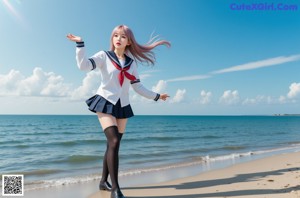 A girl in a school uniform posing for a picture.