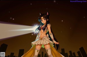 A woman in a sailor outfit standing in front of a fireplace.