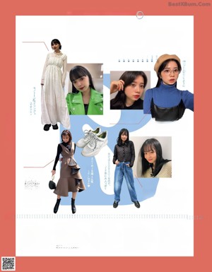 A magazine spread with a bunch of women in different outfits.
