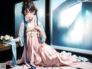 A woman in a white kimono is posing for the camera.