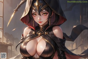 a sexy anime girl with big tits posing for the camera