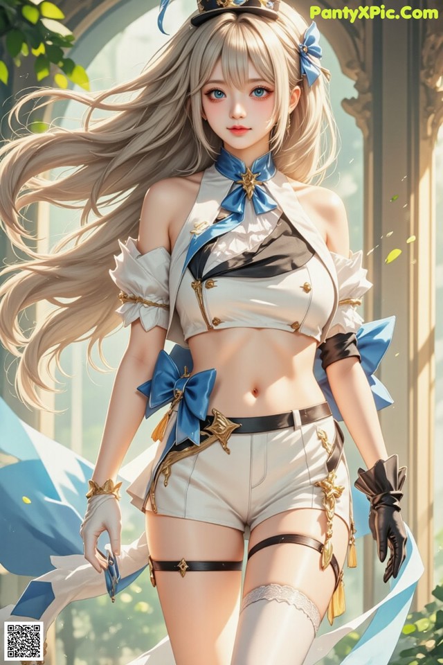 Hentai - Luminous Charm of the Aquatic Enchantress Set.2 20250126 Part 12 No.34736e A woman in a white and blue outfit holding a sword.
