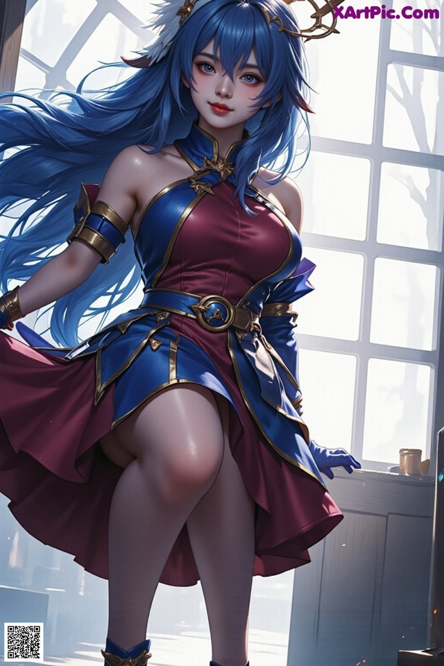 Hentai - Captivating Grace of the Cosmic Maiden Set.2 20250125 Part 6 No.edccf5 A woman with long blue hair wearing a red and blue outfit.