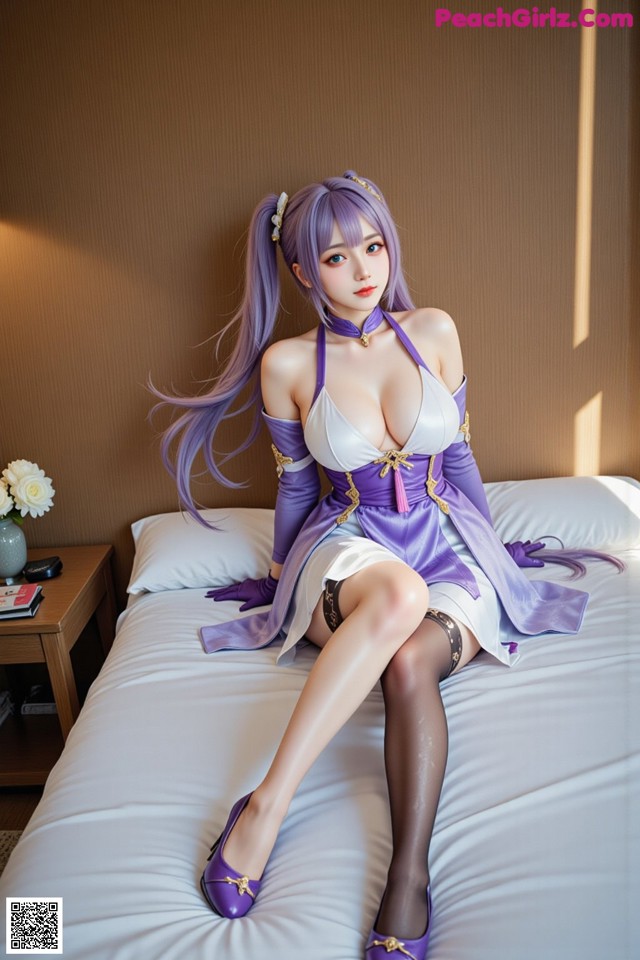 Hentai - Sovereign of Lightning in Exquisite Garb Set.2 20250126 Part 5 No.2d8a52 A woman in a purple dress sitting on a bed.