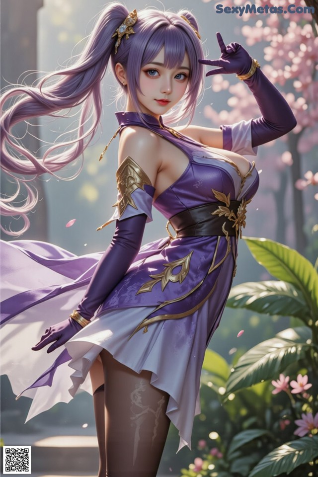 Hentai - Sovereign of Lightning in Exquisite Garb Set.1 20250125 Part 17 No.cd7fc8 A woman in a purple dress and purple gloves posing for a picture.