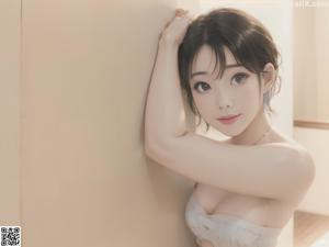 A woman in a pink lingerie standing in front of a window.